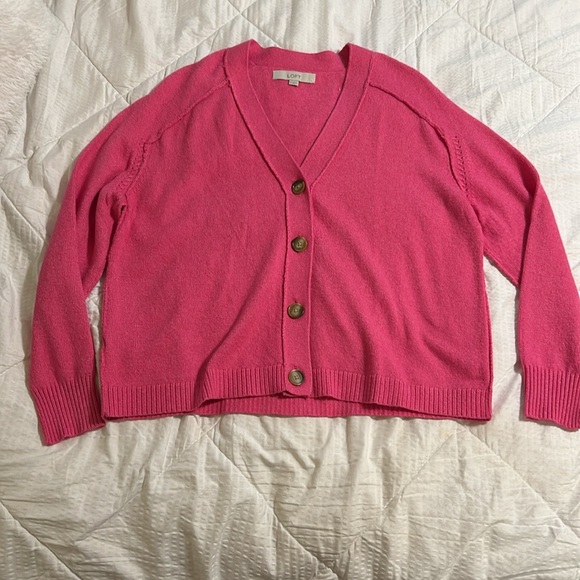LOFT Hot Pink Button-Up Cardigan - Sz Small - Picture 4 of 9